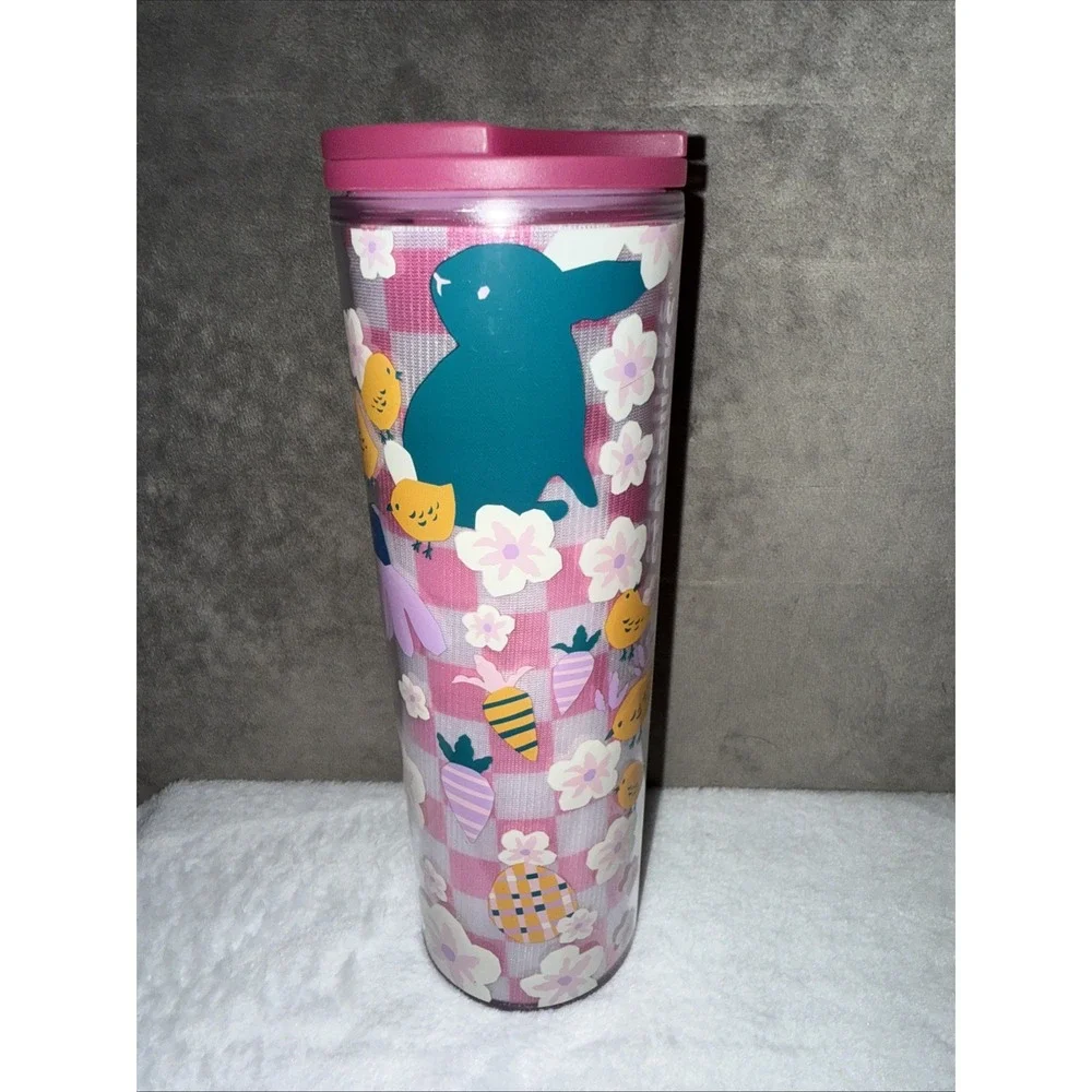 Starbucks 2023‎ Pink Floral Bunny Chicks Easter Travel Tumbler Cup 16oz NWT